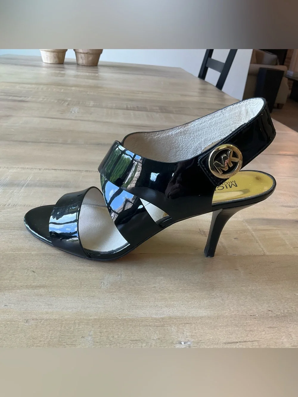 Michael Kors Womens Joselle Open Toe Pump Black Patent Size 8M